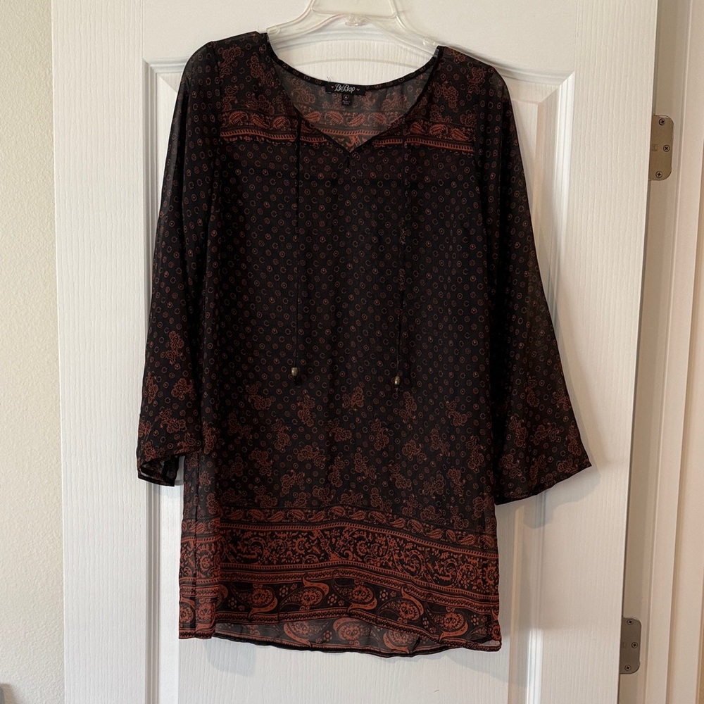 NWT BeBop Black and Orange Long Sleeve Sheer Dress MEDIUM